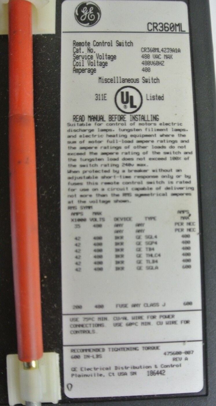 GE CR360ML4239A1A REMOTE CONTROL SWITCH / MISCELLANEOUS SWITCH - NEW SURPLUS
