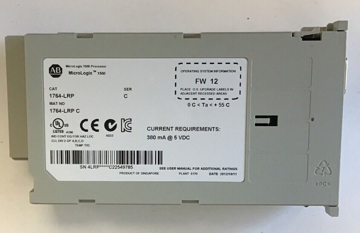 ALLEN BRADLEY 1764-LRP PROCESSOR SER.C FW12 5VDC MICROLOGIX 1500