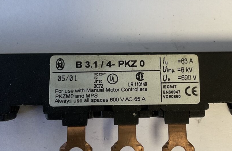 KLOCKNER MOELLER B 3.1/4-PKZ 0 CONNECTOR FEED TERMINAL 63A 600VAC ***LOTOF3***