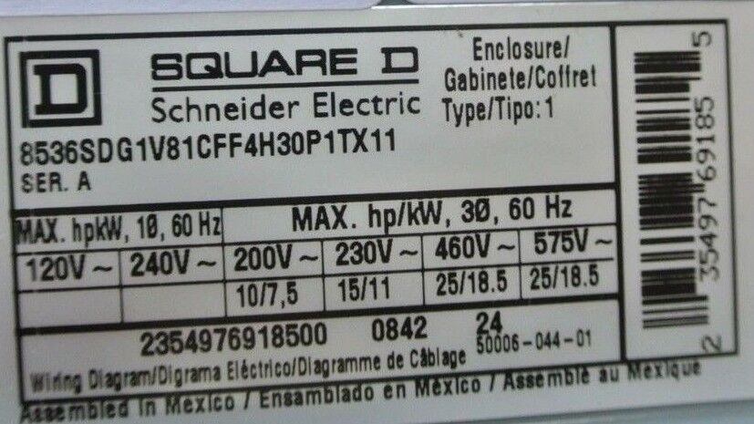 SQUARE D 8536SDG1V81CFF4H30P1TX11 SIZE 2 TYPE S, AC MAGNETIC STARTER NEW SURPLUS