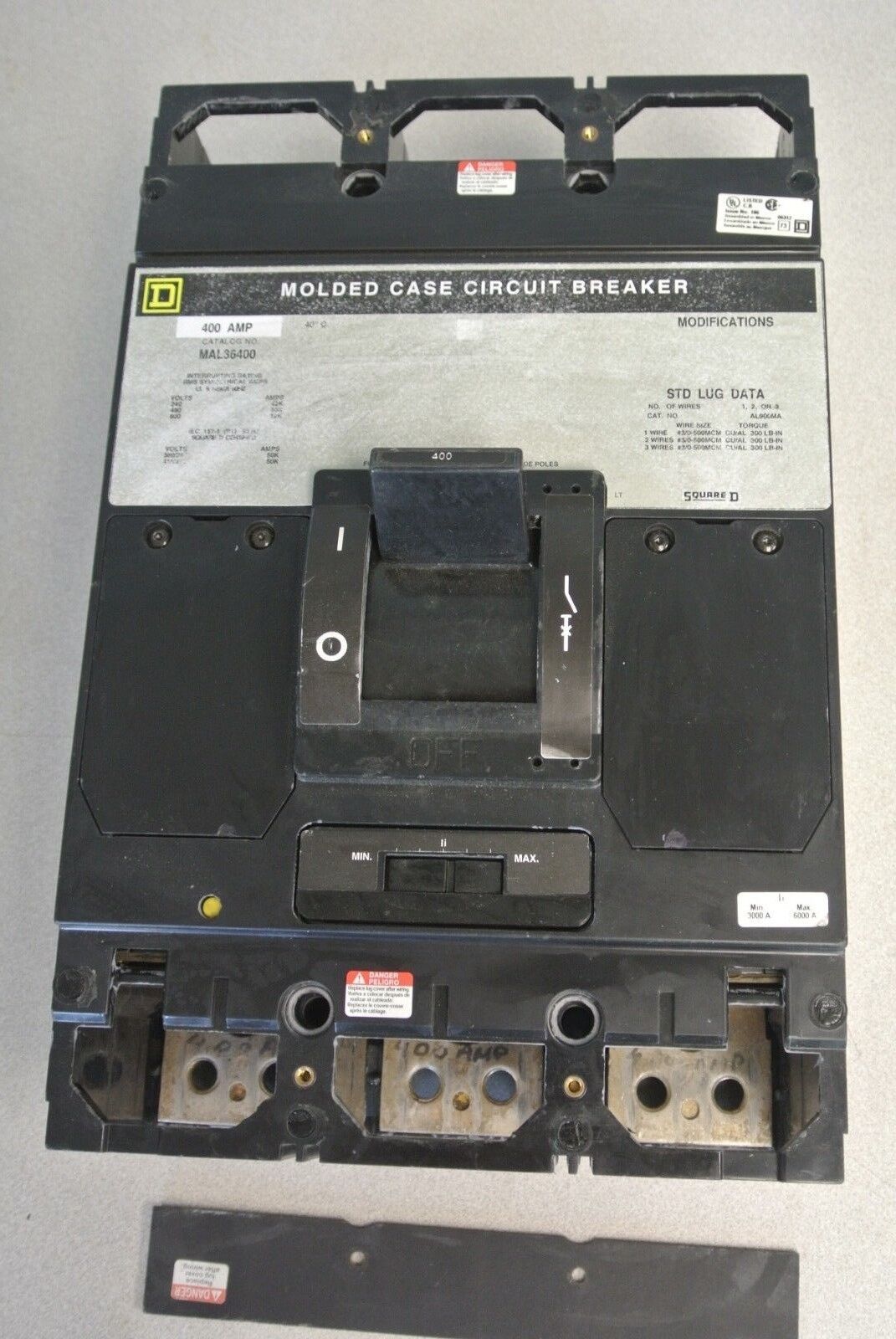 SQUARE D MAL34600 MOLDED CASE CIRCUIT BREAKER / 400A / 600V / 3-POLE NEW SURPLUS