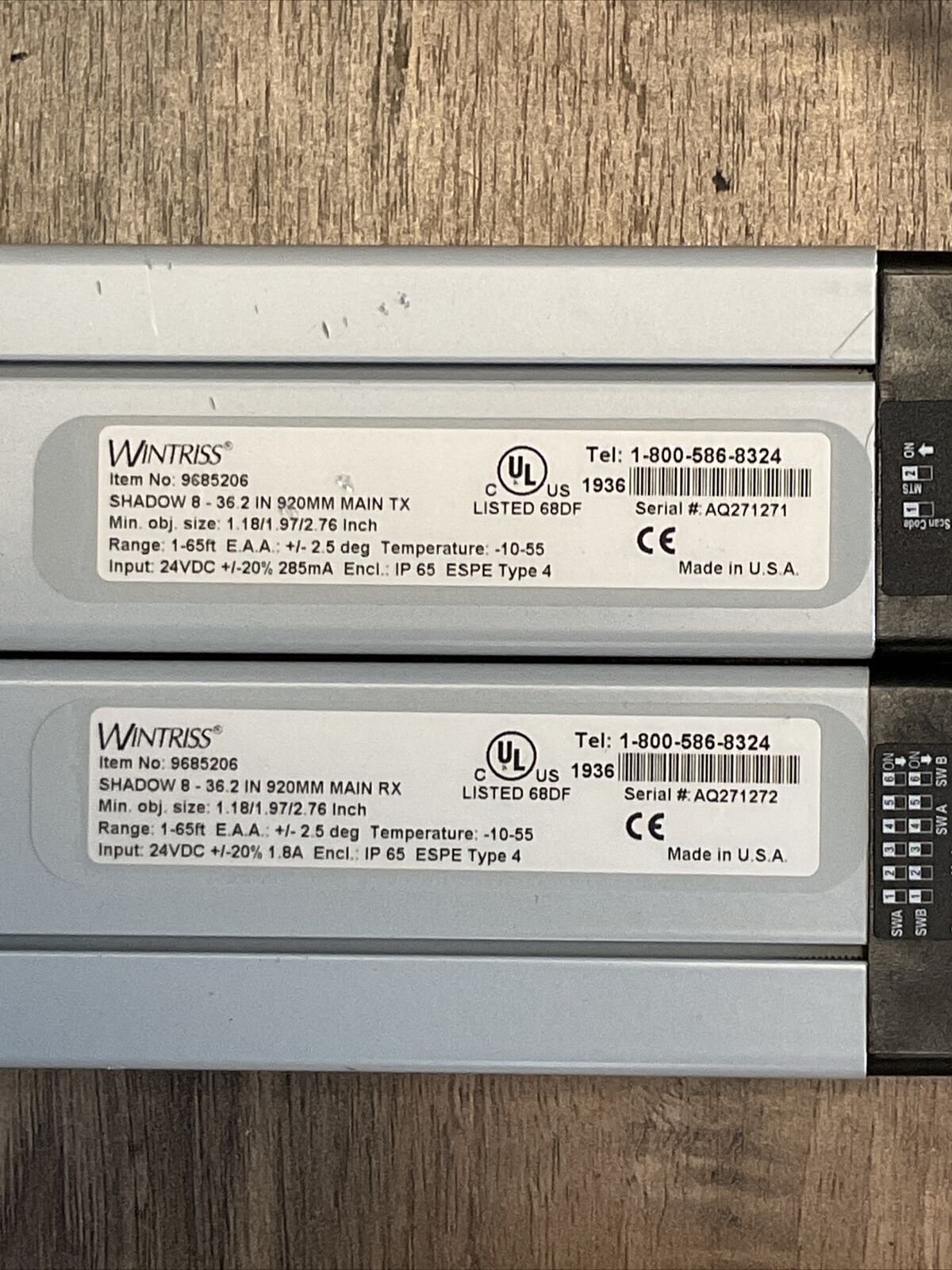 WINTRISS SHADOW 8 9685206 LIGHT CURTAIN TRAINSMITTER + RECEIVER 24VDC