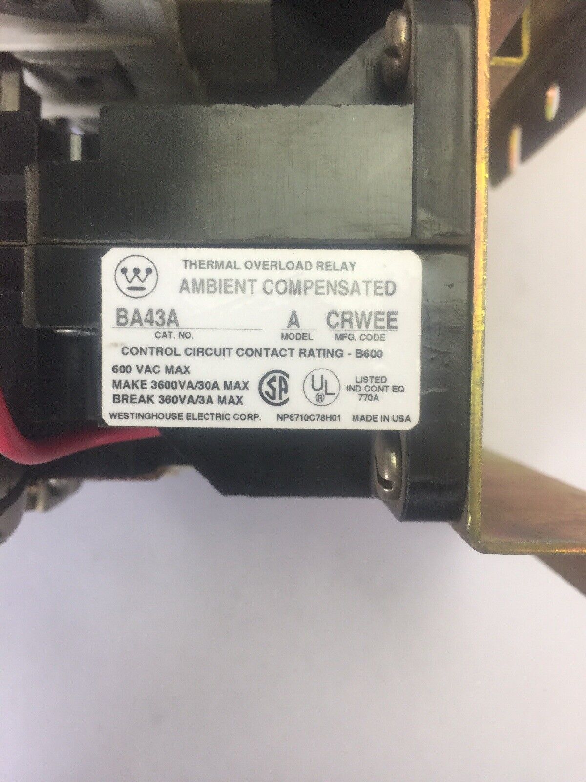 WESTINGHOUSE A200M4C SIZE 4 STARTER COIL 120V 60HZ BA43A