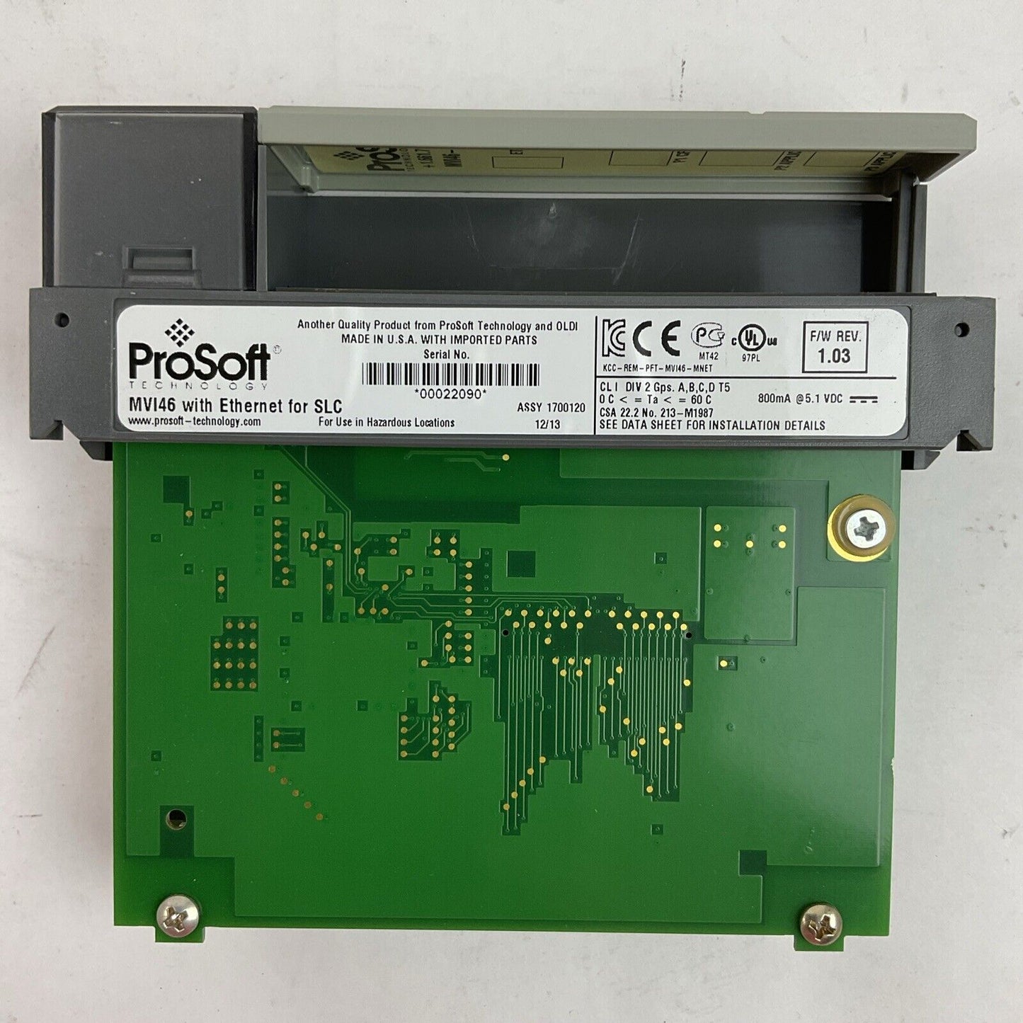 PROSOFT TECHNOLOGY MVI46 WITH ETHERNET FOR SLC COMMUNICATIONS MODULE