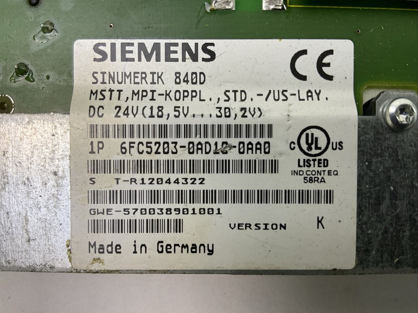 SIEMENS 1P 6FC5203-0AD10-0AA0 SINUMERIK 840D OPERATOR CONTROL PANEL 24VDC VER K