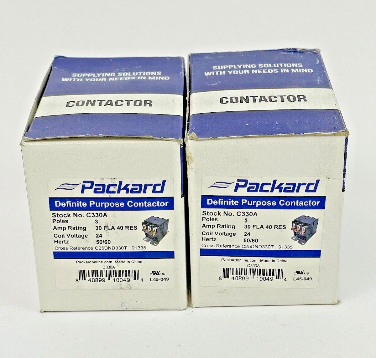 PACKARD *LOT OF 2* - C330A - DEFINITE PURPOSE CONTACTOR - 3 POLE, 30A, 24V 50/60