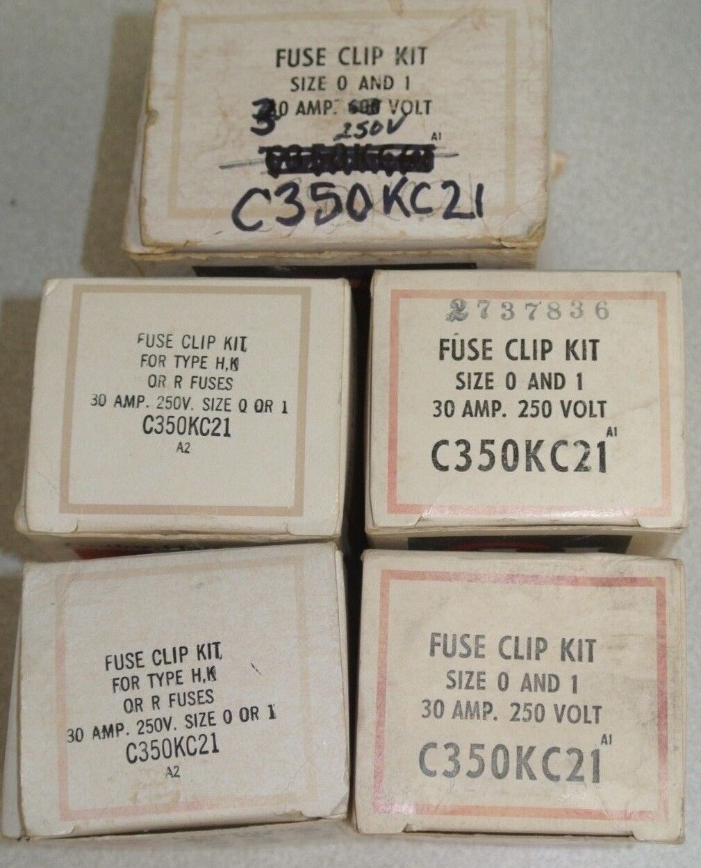 LOT of 5 CUTLER-HAMMER C350KC21 FUSE CLIP KIT / 30A / 250V / SIZE 1 NEW SURPLUS