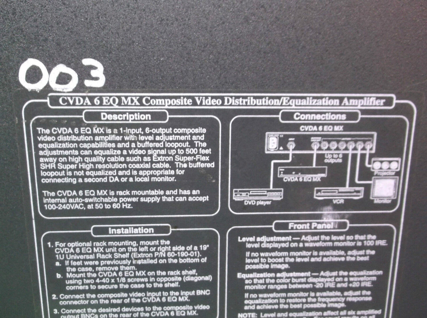 EXTRON CVDA 6 EQ MX COMPOSITE VIDEO DISTRIBUTION/EQUALIZATION AMPLIFIER