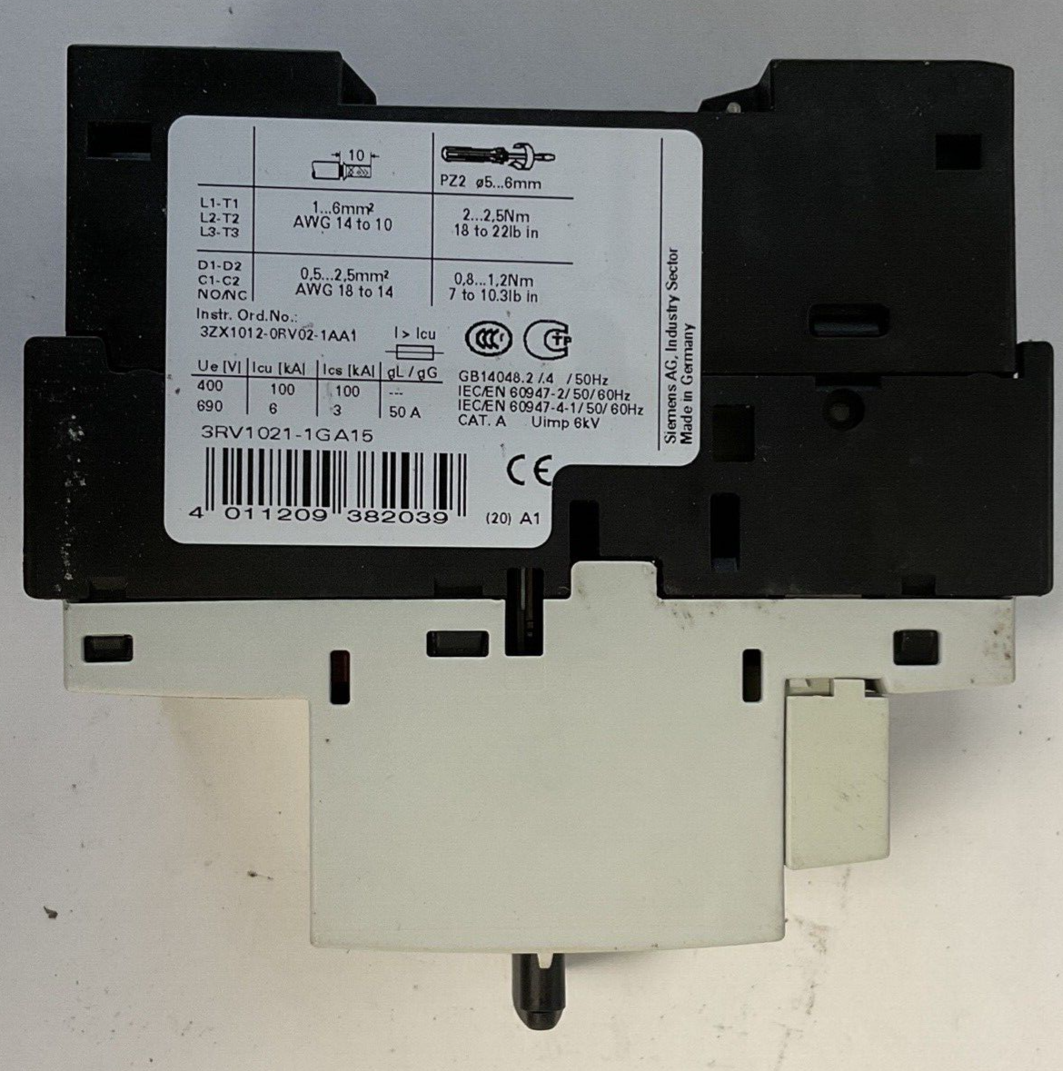 SIEMENS 3RV1021-1GA15 MOTOR STARTER 50/60HZ 600V 6.3-4.5A 6KV 82A
