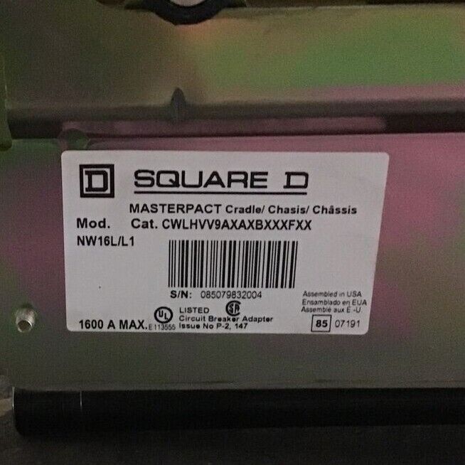 SQUARE D CWLHVV9AXAXBXXXFXX MASTERPACT CRADLE CHASSIS SYSTEM 1600A
