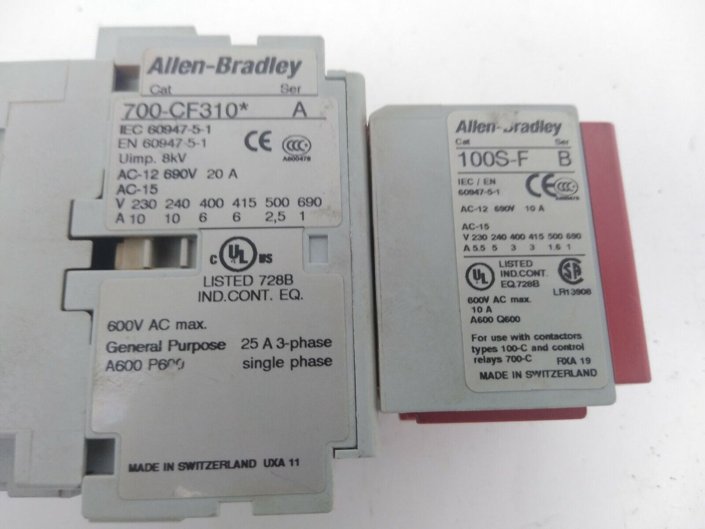 ALLEN BRADLEY 700-CF310* CONTACTOR RELAY 600V 3PH 25A 120V COIL W/ 100S-F 600V