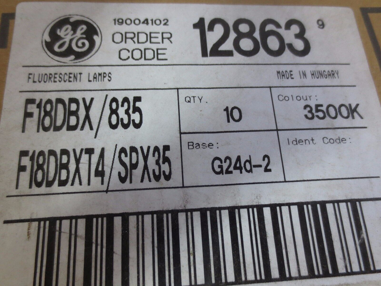 GE F18DBX/835 - F18DBXT4/SPX35 FLUORESCENT LAMPS, NEW SURPLUS, 18W, LOT of 8