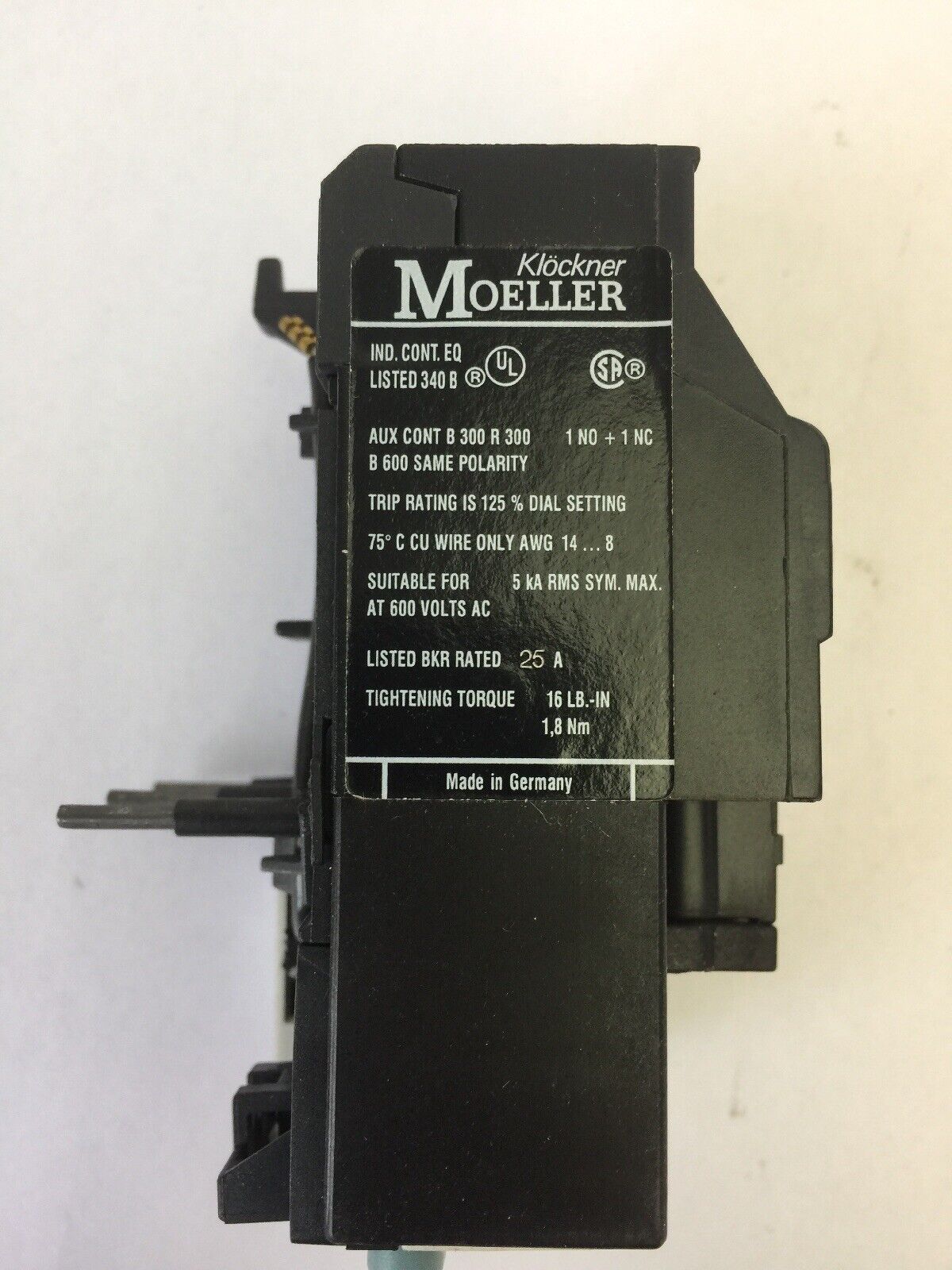 KLOCKNER MOELLER Z00-1 MOTOR OVERLOAD RELAY 0.6-1.0 A