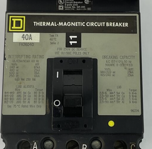 SQUARE D FH36040 CIRCUIT BREAKER SER.2 600V 40A
