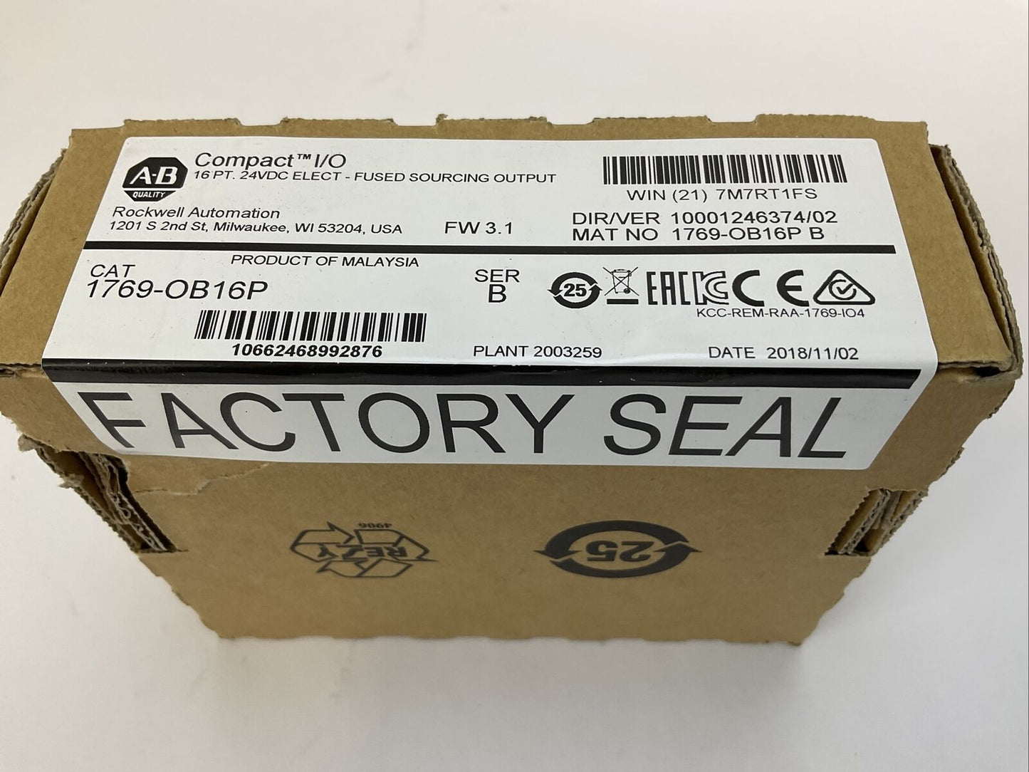 ALLEN BRADLEY 1769-OB16P SER B FW 3.1 DIR/VER 10001246374/02 16PT 24VDC ELECT