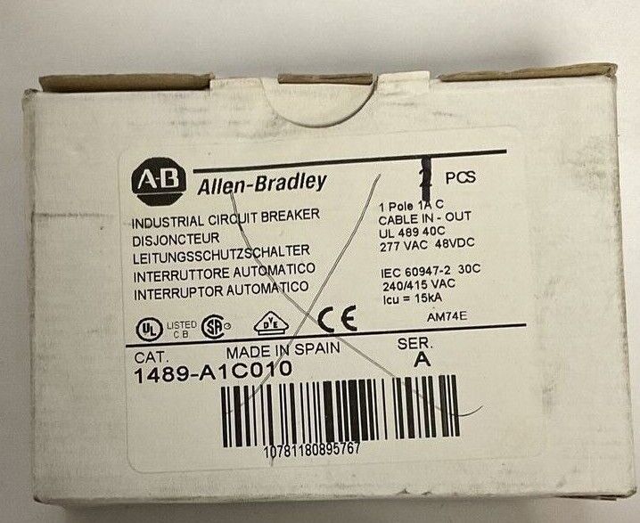 ALLEN BRADLEY 1489-A1C010 CIRCUIT BREAKER 1A 277VAC 48VDC SER.A