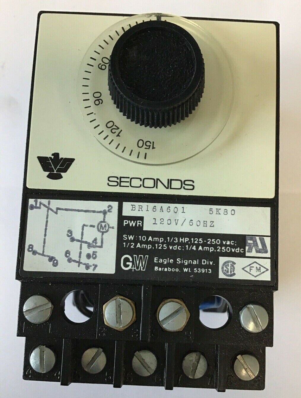EAGLE SIGNAL BR16A601 RESET TIMER 150SEC. 120V/60HZ 5K80 10A 1/3HP 125-250VAC