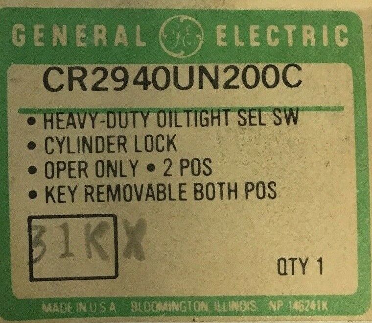 GENERAL ELECTRIC CR2940UN200C OILTIGHT SEL.SWITCH CYLINDER LOCK KEYED