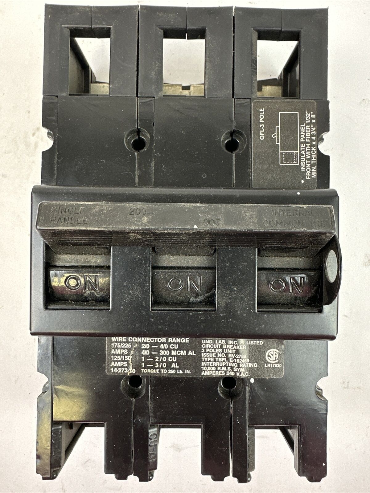 THOMAS & BETTS TBFL-23-200 CIRCUIT BREAKER 3POLE 200A 240VAC TYPE TBFL E-162469