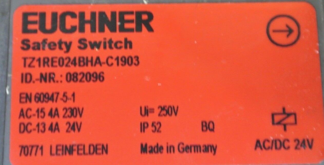 EUCHNER TZ1LE024BHA-C1903 SOLENOID LOCKING SAFETY INTERLOCK SWITCH / 24VAC/DC /