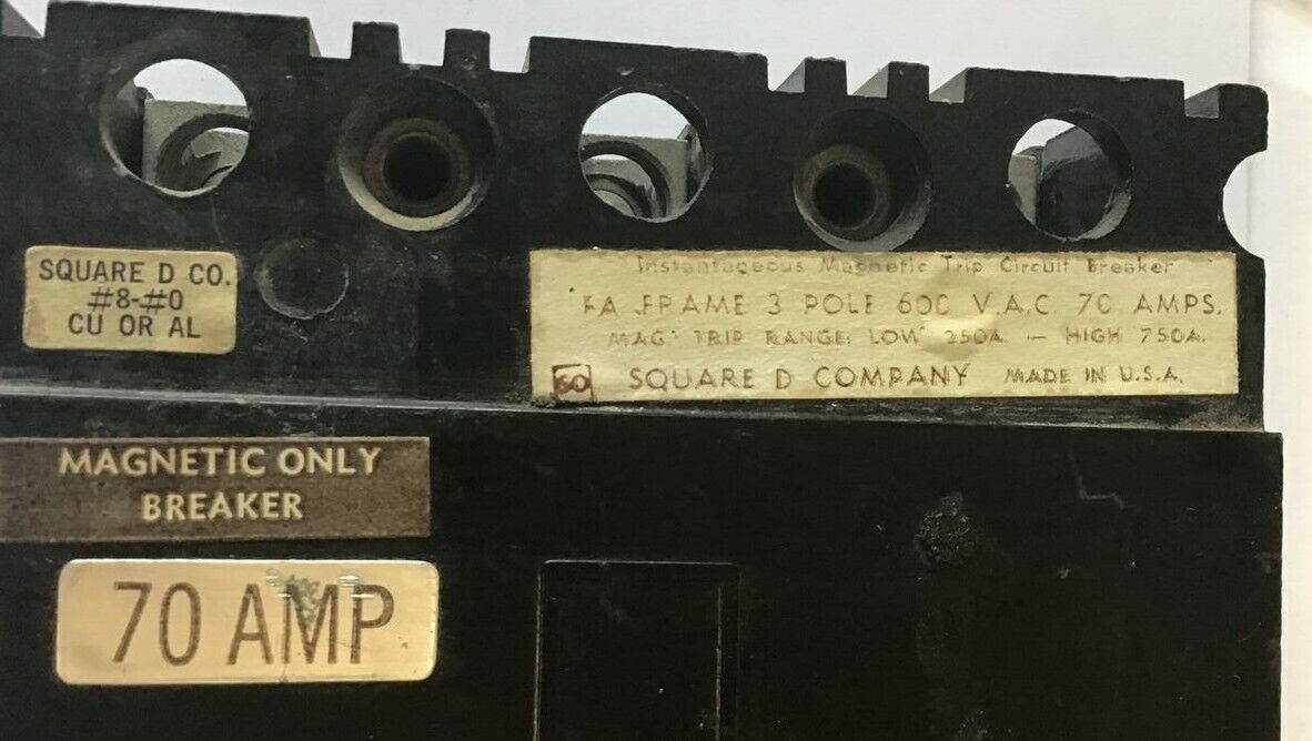 SQUARE D FHL 36070 CIRCUIT BREAKER 600VAC 70AMP