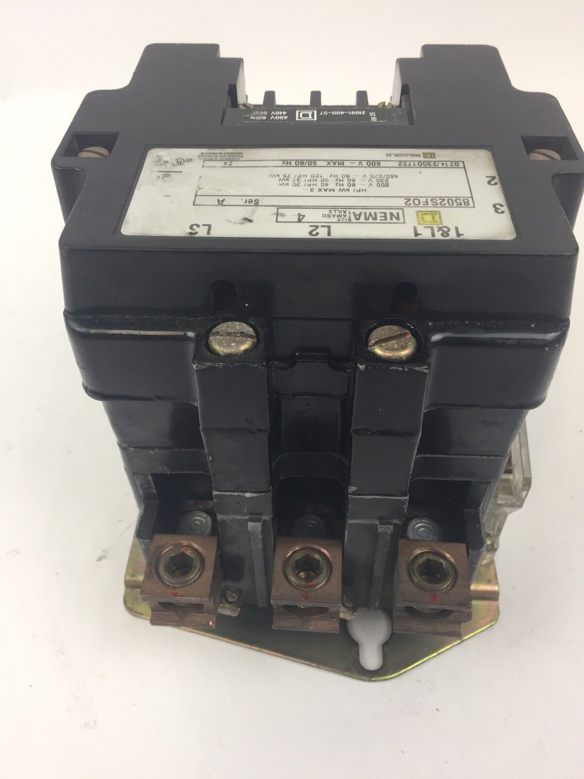 SQUARE D 8502SF02 SIZE 4 CONTACTOR 600V 50/60HZ 31091-400-57 COIL 480V 60HZ