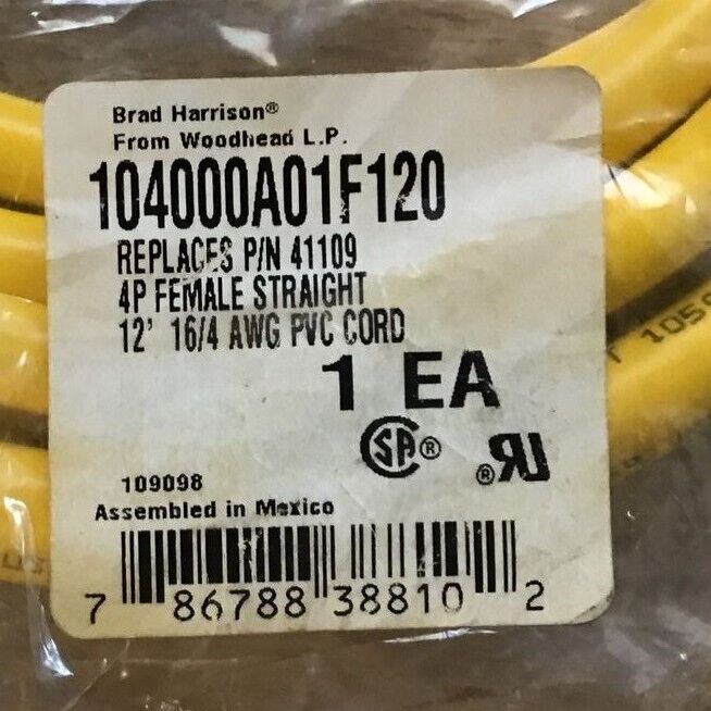 BRAD HARRISON 104000A01F120 12' 16/4 AWG PVC CORD 4P FEMALE STRAIGHT