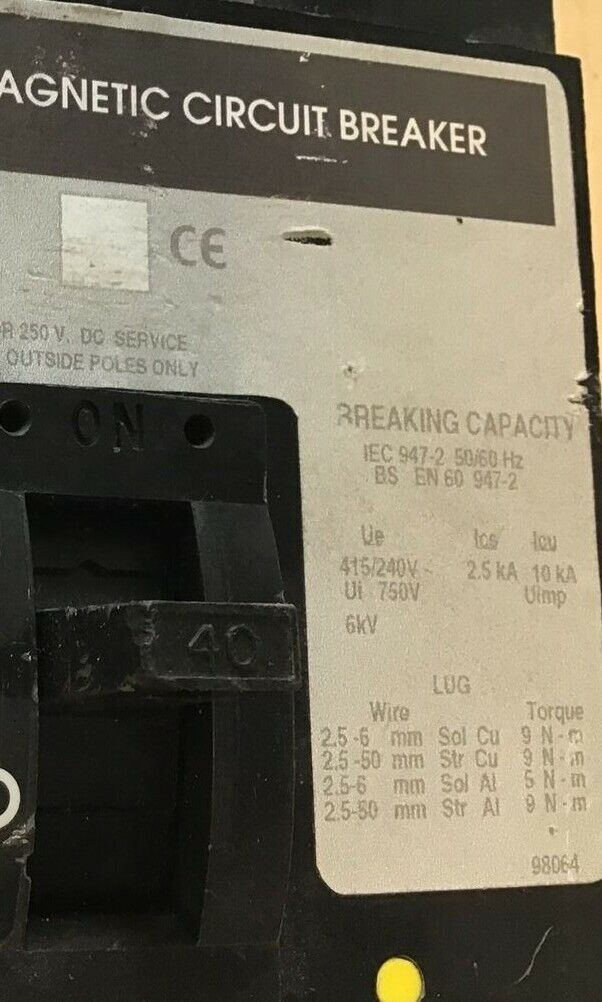 SQUARE D FHL36040 CIRCUIT BREAKER 40A 600VAC 250VDC