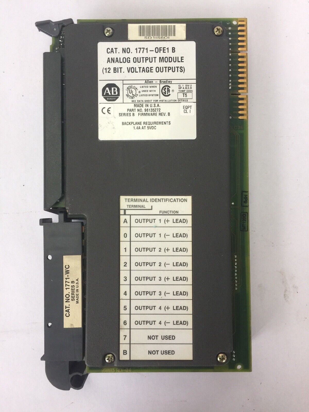 ALLEN BRADLEY 1771-OFE1 ANALOG OUTPUT MODULE (12 BIT VOLTAGE OUTPUTS) SERIES B