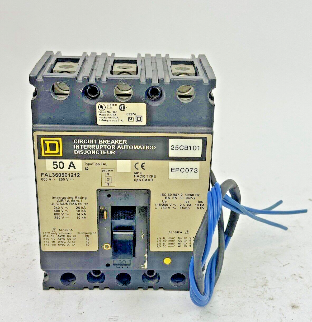 SQUARE D - FAL360501212 - MAG-GARD CIRCUIT BREAKER W/ AUX - 50A/3 POLE/250VAC