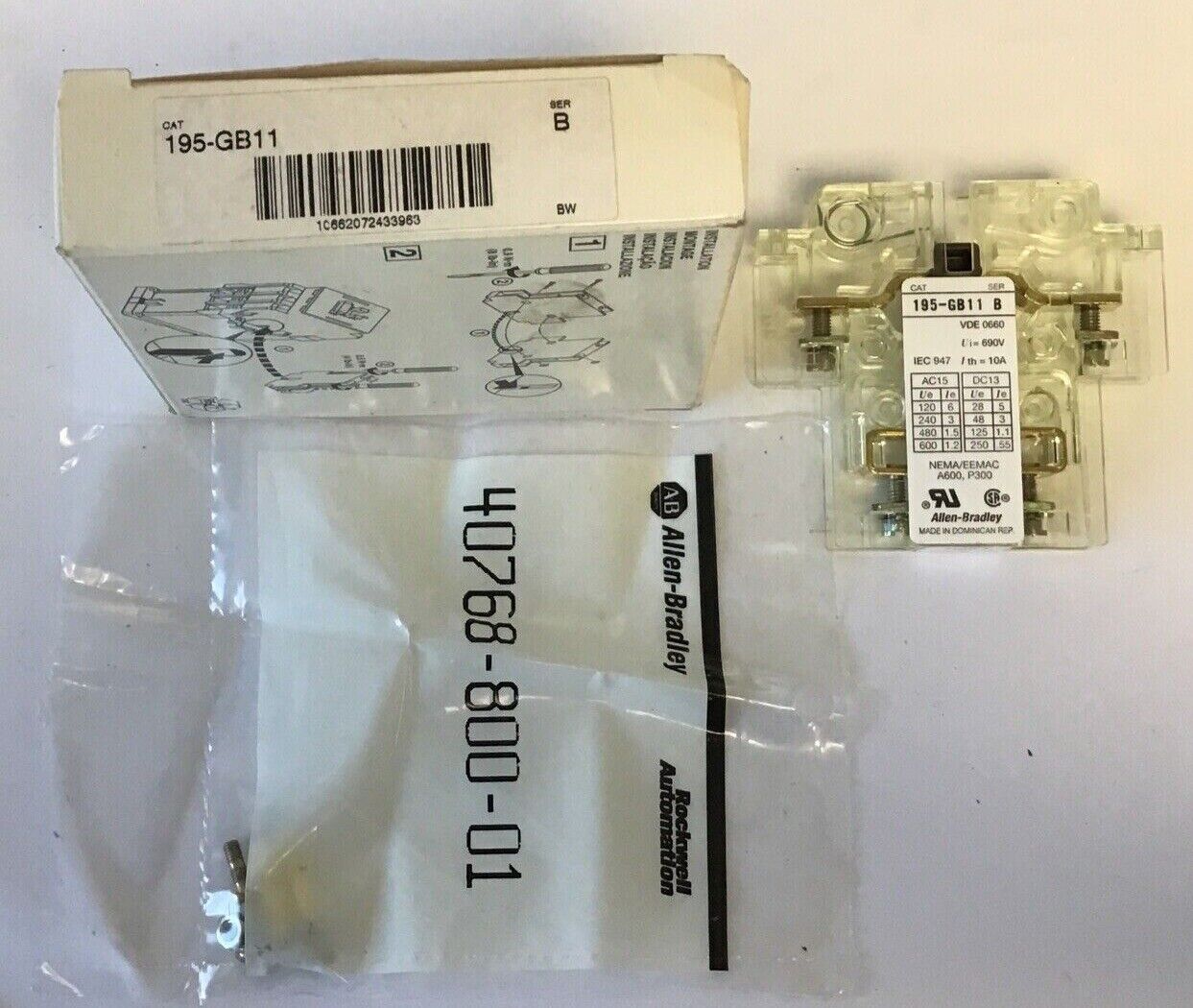 ALLEN BRADLEY 195-GB11 AUXILIARY SWITCH CONTACT SER.B