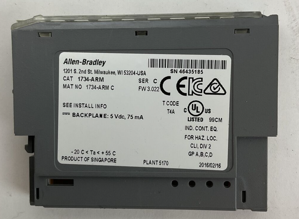 ALLEN BRADLEY 1734-ARM ADDRESS RESERVE MODULE SER C FW 3.022 BACKPLANE 5VDC