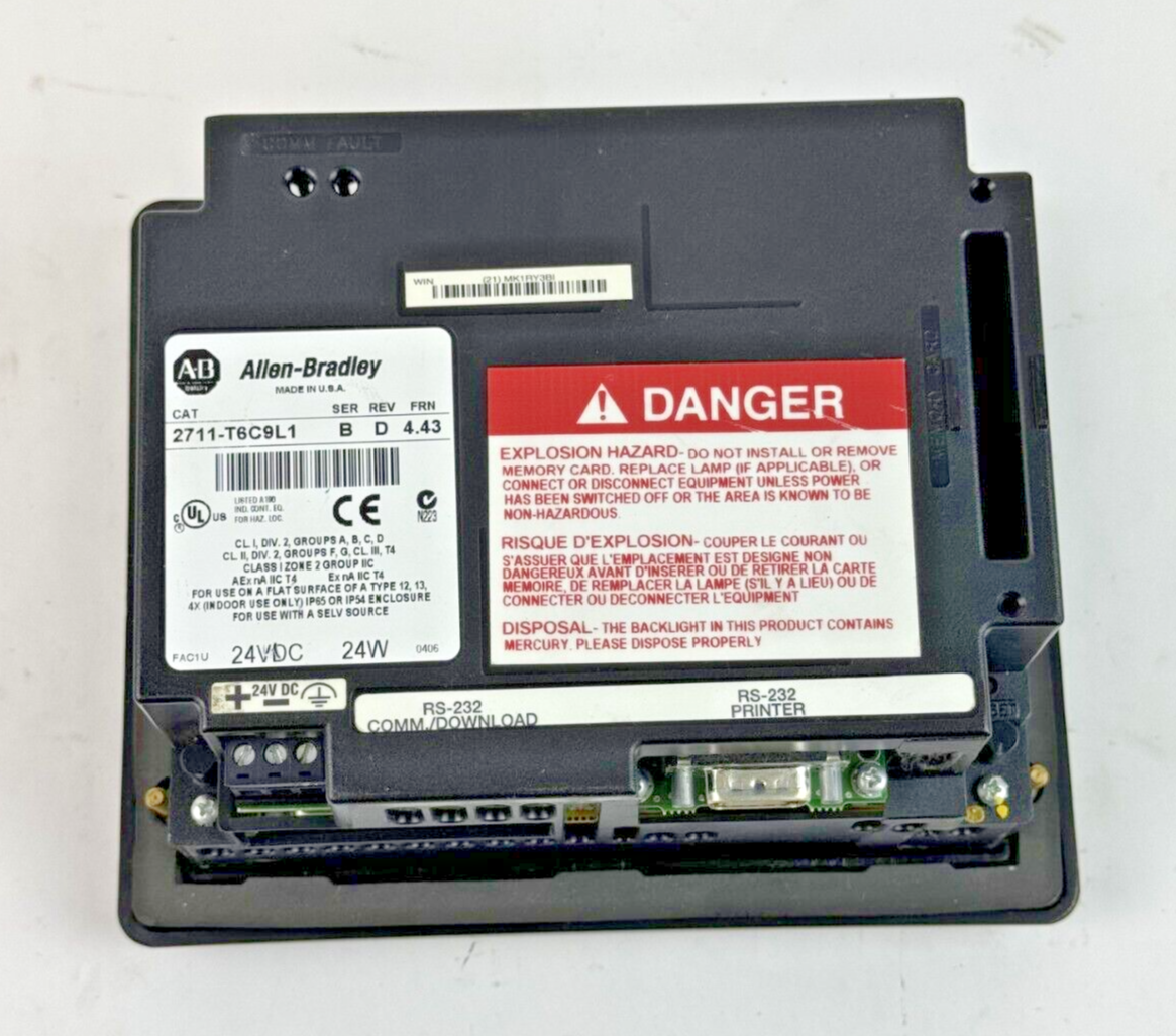 ALLEN-BRADLEY - 2711-T6C9L1 SER. B FRN: 4.43 - PANELVIEW 600 - 6" TOUCHSCREEN