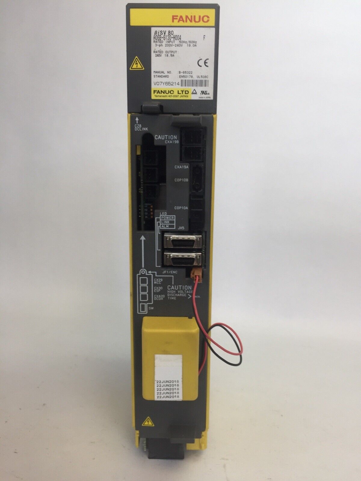 FANUC A06B-6130-H004 SERVO AMPLIFIER MODULE OUTPUT 240V 18.5A INPUT 200-240V 19A