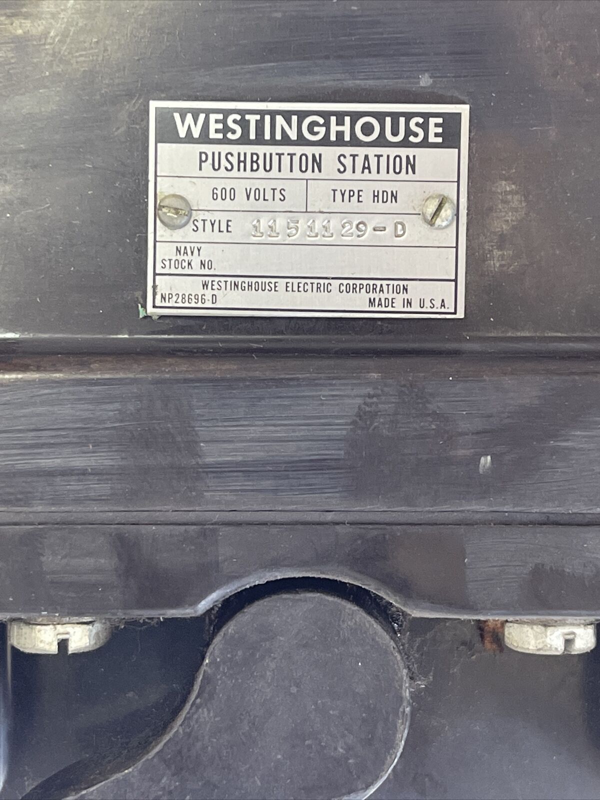 WESTINGHOUSE 1151129-D PUSHBUTTON STATION 600V TYPE HDN