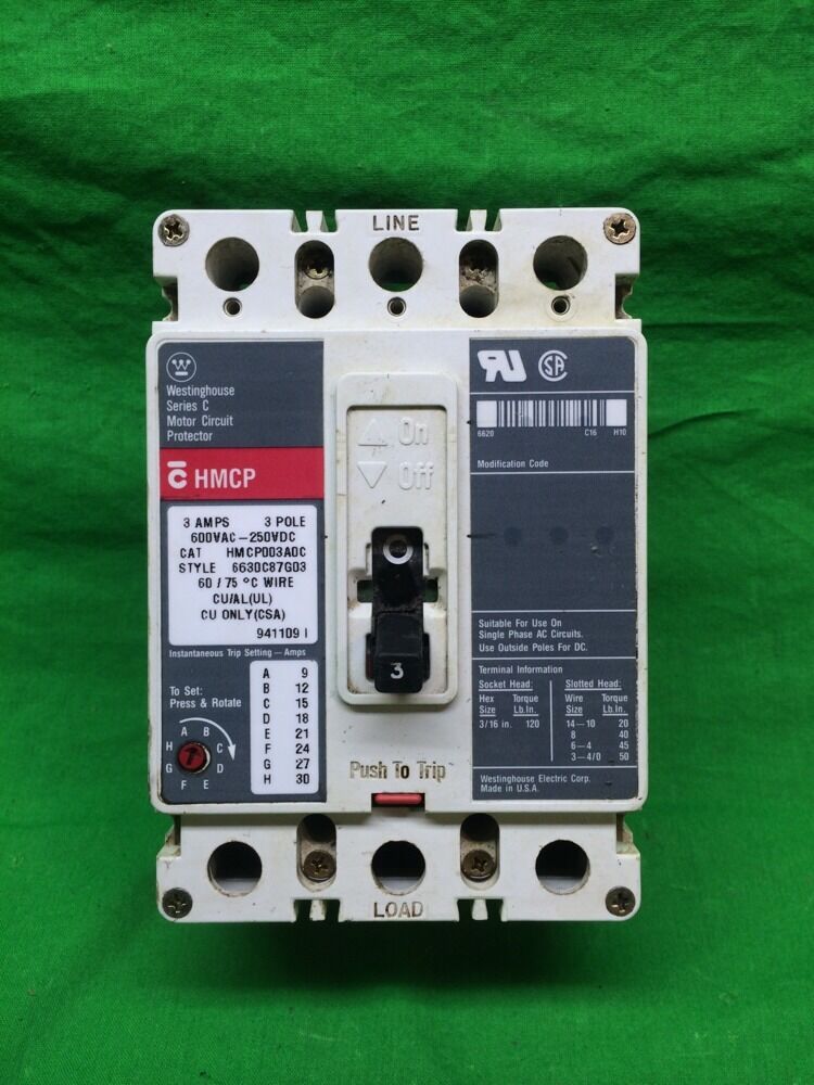 WESTINGHOUSE HMCP003A0C 3 AMP BREAKER 3POLE