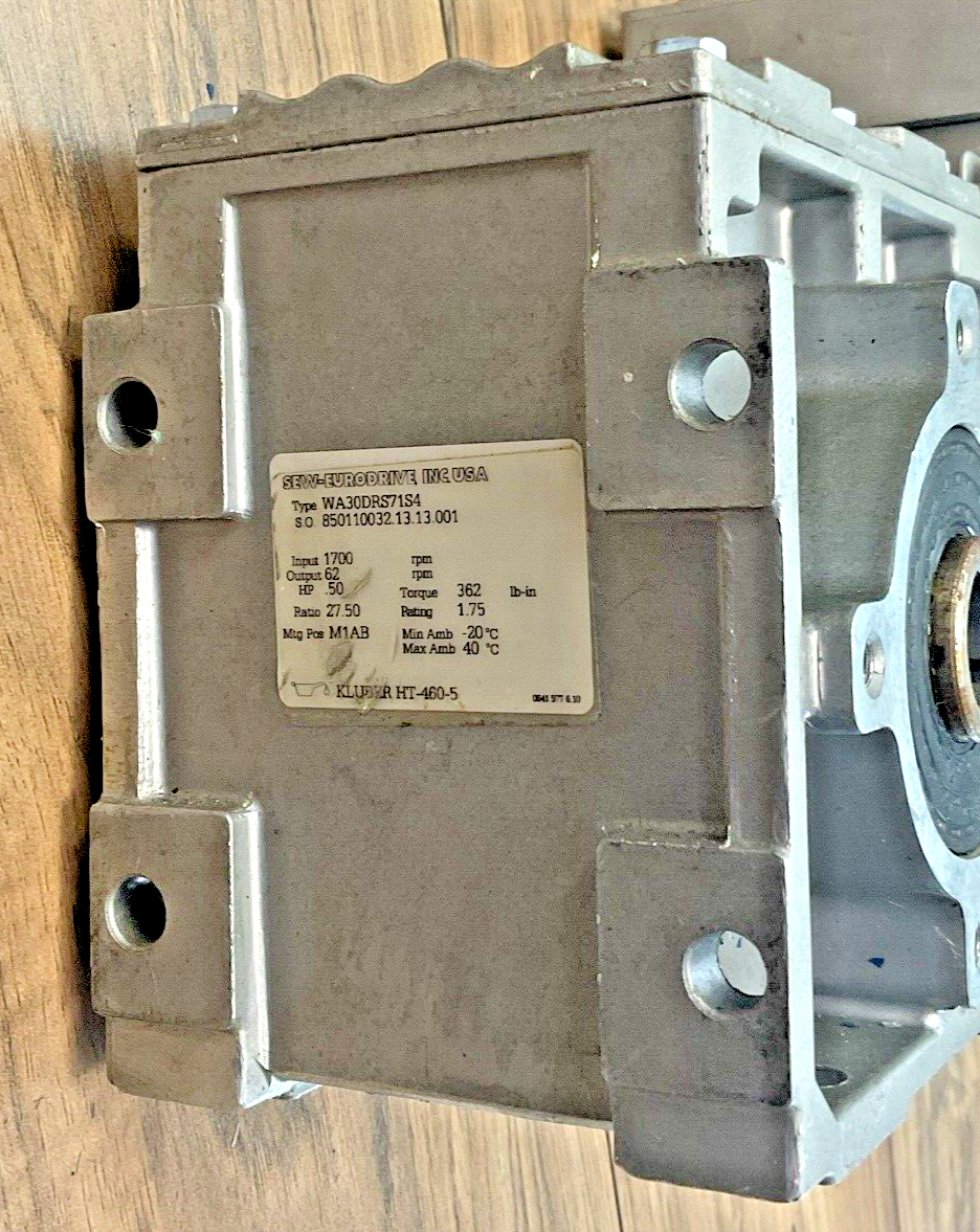 SEW-EURODRIVE WA30DRS71S4 GEAR MOTOR 1700/62RPM DUTY:CONT-S1 HP .50 RATIO 27.50