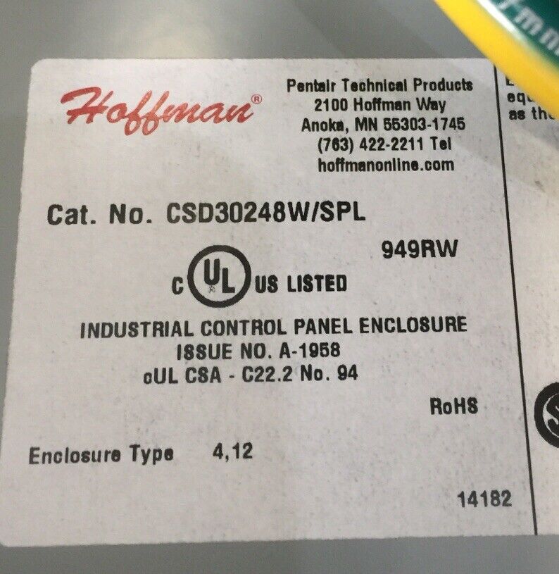 ALLEN BRADLEY 1000-10WZK-BASE LOGIX PANEL HOFFMAN CSD30248W/SPL INDUSTRIAL CONTR