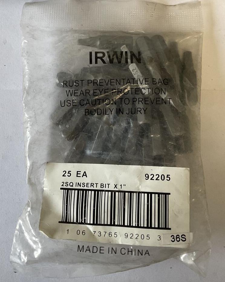 IRWIN 2SQ INSERT BIT x 1" BAG OF 25EA. ****LOTOF3***