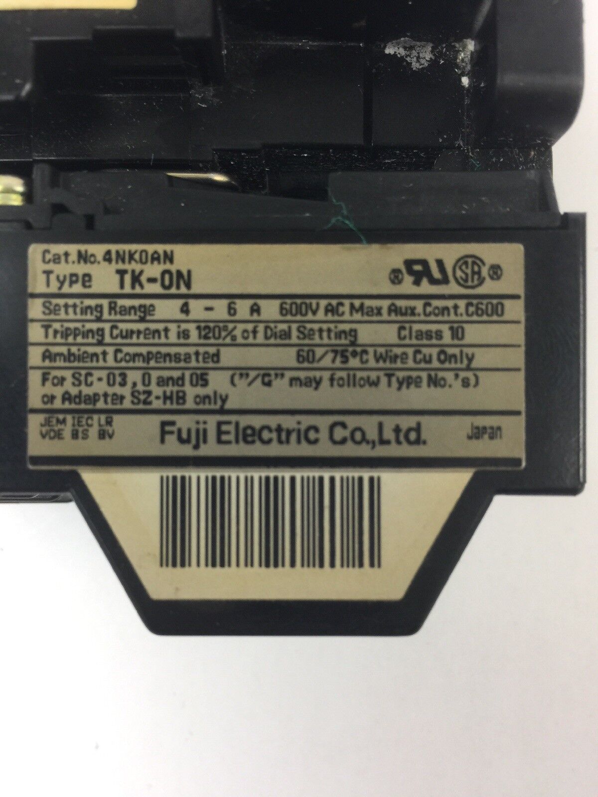 FUJI ELECTRIC 4NC0F0 TYPE SC-0 CONTACTOR 4NK0AN TYPE TK-0N OVERLOAD RELAY