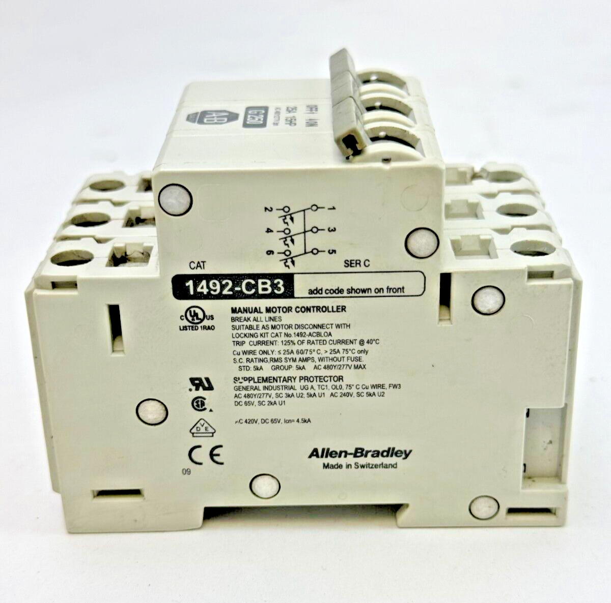 ALLEN-BRADLEY - 1492-CB3-G250 SER. C - MOTOR CONT. - 3 P, 25 A, 277 V, 10HP, 3PH