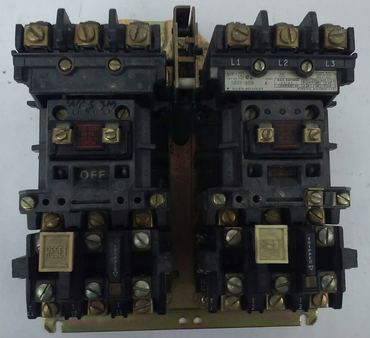 ALLEN BRADLEY, 520E-BOD , SER. A, STARTER, SIZE 1, 600V, 27A, 3PH, 120V COIL