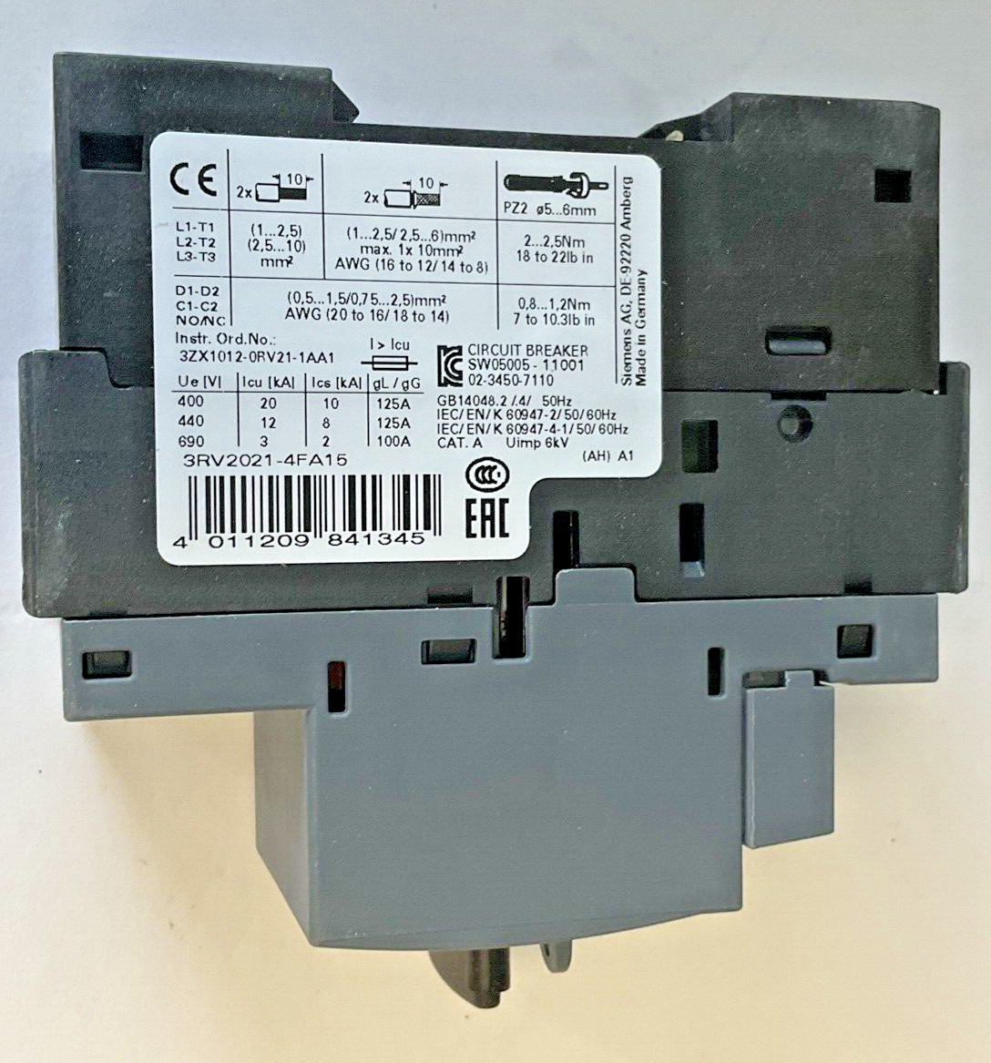 SIEMENS 3RV2021-4FA15 MOTOR CONTROL 24-40A