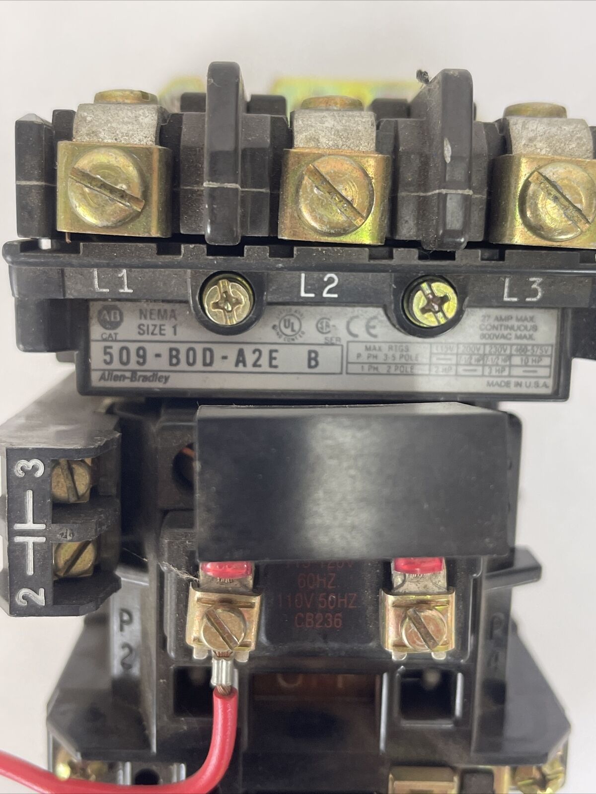 ALLEN BRADLEY 509-B0D-A2E STARTER 600VAC 27A 10HP SER B COIL 115-120V 592-A2EA