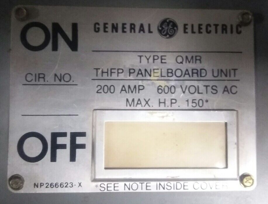General Electric GE QMR THFP364 200 Amp 600V 3-Pole Disconnect Switch Panelboard