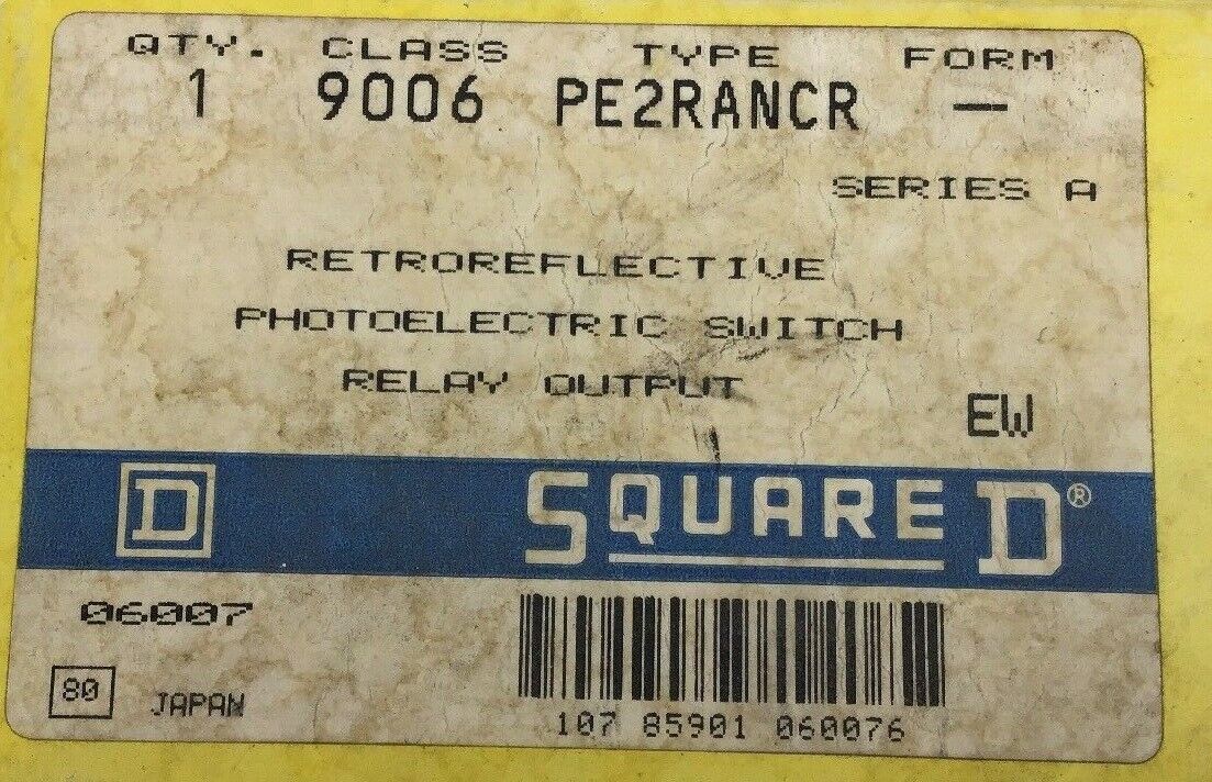 SQUARE D 9006 PE2RANCR RETOREFLECTIVE PHOTOELECTRIC SWITCH RELAY OUTPUT SER.A