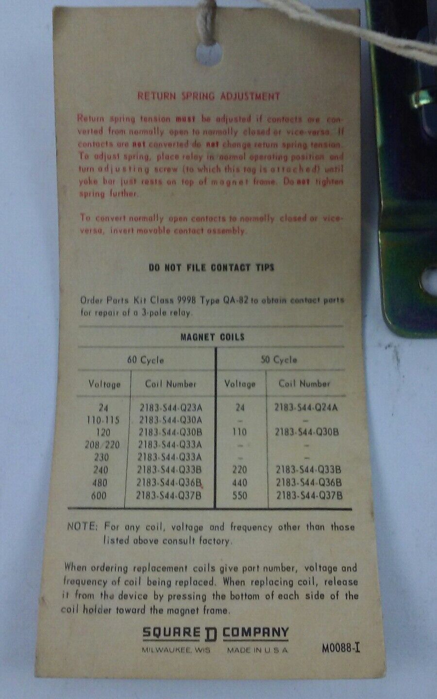 SQUARE D AC MAGNETIC RELAY CLASS 8501 TYPE AO-40, SERIES C, 4 POLE, 10AMPS, NEW
