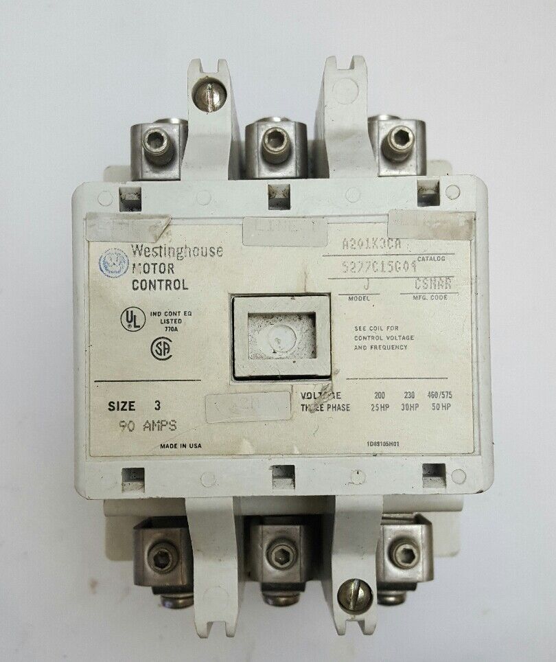 WESTINGHOUSE A201K3CA MOTOR CONTROL - SIZE 3 - MODEL J20 - 90A - 3-PH 5277c15g04