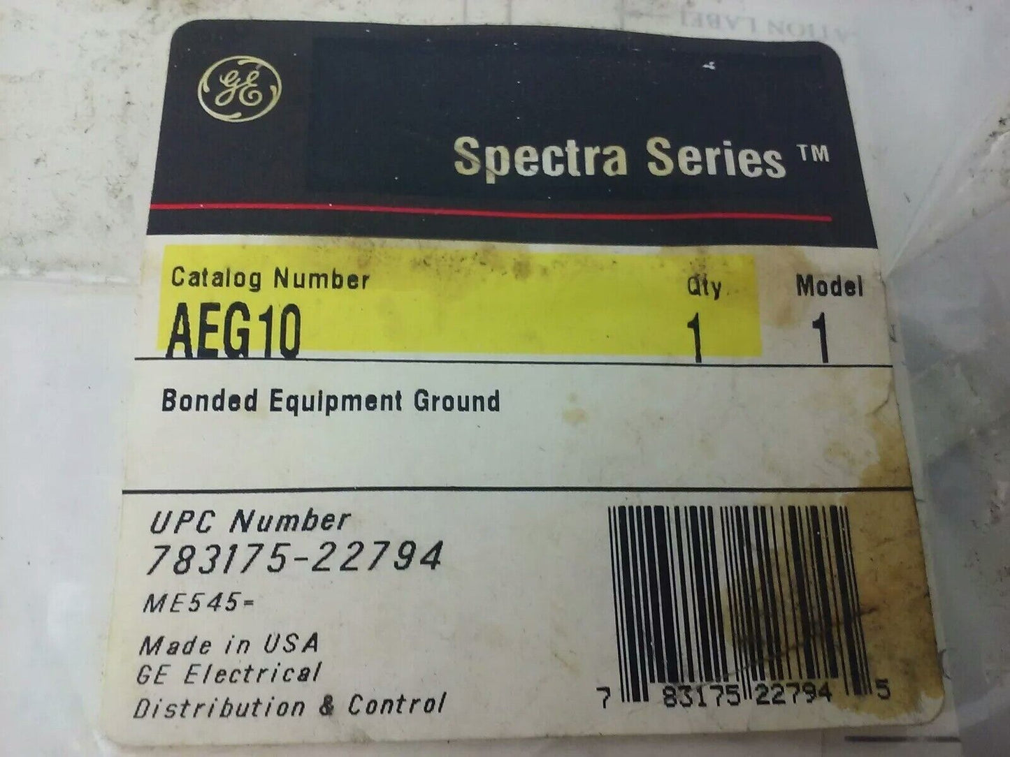 GENERAL ELECTRIC, SPECTRA SERIES, AEG10, BONDED EQUIPMENT GROUND KIT, NEW