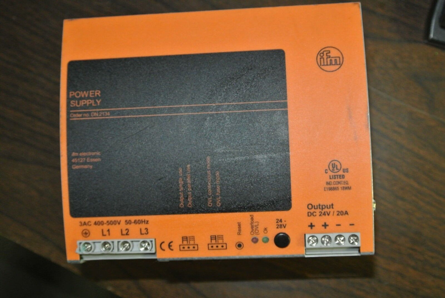 ifm DN2134 - POWER SUPPLY - OUTPUT = 24-28VDC, 20A